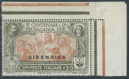 1923 CIRENAICA PROPAGANDA FIDE 20 CENT RITOCCO MNH ** - P28-7 - Cirenaica