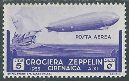 1933 CIRENAICA POSTA AEREA ZEPPELIN 5 LIRE MH * - P41-9 - Cirenaica
