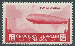 1933 CIRENAICA POSTA AEREA ZEPPELIN 15 LIRE MNH ** - P41-9 - Cirenaica