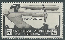 1933 CIRENAICA POSTA AEREA ZEPPELIN 20 LIRE MNH ** - P41-9 - Cirenaica