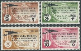 1934 CIRENAICA POSTA AEREA VOLO ROMA BUENOS AYRES 4 VALORI MH * - P41-10 - Cirenaica