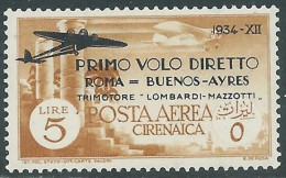 1934 CIRENAICA POSTA AEREA VOLO ROMA BUENOS AYRES 5 LIRE MNH ** - P41-3 - Cirenaica