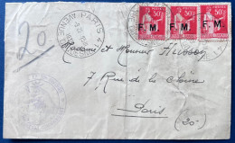 Lettre Pneumatique FM Grand Cachet Militaire LE GENERAL COMMANDANT N°7 X3 Dateur PARIS / AVENUE DUQUESNE RR - Military Postage Stamps