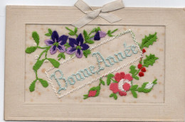 Violettes Et Roses   Brodées - Feuillet Intérieur Bonne Année - Embroidered