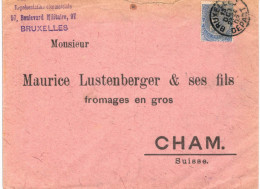 (01) Belgique  N°60  Sur Enveloppe écrite De Bruxelles Vers Cham Suisse - 1893-1900 Schmaler Bart