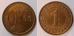 1 Reichspfennig 1936 A - D. Reich Jäger Nr. 313 Super Erhaltung    (b403 - 1 Renten- & 1 Reichspfennig