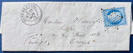 Lettre De CREIL Céres N°60I Dateur 21 Sept 1872, Etoile En Transit à PARIS Pour TROYES Au Dos Ambulant Ligne De Jour TTB - 1871-1875 Cérès