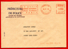 1992 - Macine à Affranchir Secap "UN AUTRE SERVICE NATIONAL POLICIER AUXILLIAIRE A PARIS" - EMA (Print Machine)