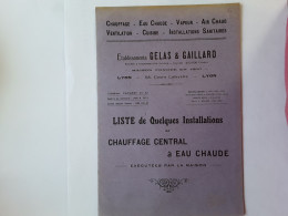 ETS GELAS & GAILLARD LYON CHAUFFAGE CENTRAL À EAU CHAUDE    BROCHURE - Advertising