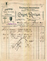 FACTURE.30.GARD.NIMES.ÉLECTRICITÉ INDUSTRIELLE.ÉCLAIRAGE ÉLECTRIQUE.SERRURERIE.CESAR ROULLE. - Elettricità & Gas