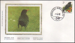 FDC Soie° - Merle Noir / Merel / Amsel / Blackbird / Turdus Merula - BSL-BXL - 01-06-1992 - BUZIN - 1985-.. Birds (Buzin)