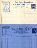 FACTURE.30.GARD.NIMES.TOUS TRAVAUX TYPOGRAPHIQUE " LA LABORIEUSE " 10 RUE ÉMILE JAMAIS.2 PIÈCES. - Druck & Papierwaren