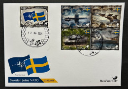 Lithuania 2024 Baltic - NATO Sea Sweden Joins NATO Tank Submarine Warship Airplane Flags BeePost Set Of 5 Stamps FDC - Litauen