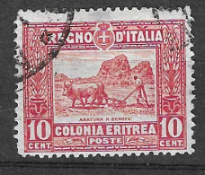 ERITREA - 1910 - ARATURA CENT. 10 - DENT. 13,1\2 - USATO  (YVERT 38A - MICHEL 40A - SS 35) - Erythrée