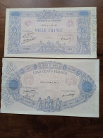 Deux Billets 500fr Type 1888 Et 1000fr Type 1889 - 500 F 1888-1940 ''Bleu Et Rose''