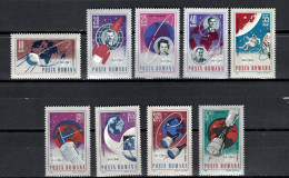 Romania 1967 Space, 10 Years Space Research, Gagarin, Tereshkova Set Of 9 MNH - Europa