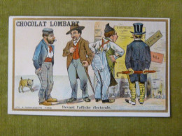 Devant L'affiche électorale - Chocolat Lombart - Chromo Illustrée Humoristique - Lombart