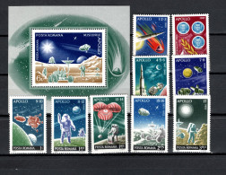 Romania 1972 Space, Apollo Program Set Of 9 + S/s MNH - Europa