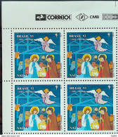 C 1878 Brazil Stamp Christmas Religion Jesus 1993 Block Of 4 Vignette Correios - Neufs