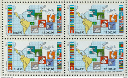 C 1842 Brazil Stamp Ibero Conference American Chief State Flag Map 1993 Block Of 4 - Ungebraucht