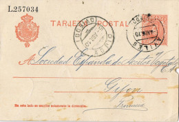 54846. Entero Postal AVILES (Oviedo) 1910 A Gijon.  Cadete 10 Cts - 1850-1931