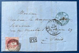 Lettre Epaulette N°12 40c Rouge "2e Choix" Oblitéré GC 96 + Dateur " PILIPPEVILLE / 1860 " 26 Mars Pour PARIS + Entrée - 1849-1865 Medallones (Otros)