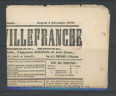 JOURNAUX - N°51 OBLITÉRATION TYPOGRAPHIQUE /JOURNAL Complet  DE VILLEFRANCHE  (SUR SAONE) 1873 - - Newspapers