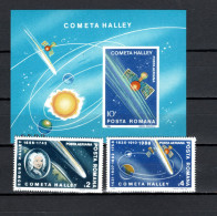 Romania 1986 Space, Halley's Comet Set Of 2 + S/s MNH - Europe