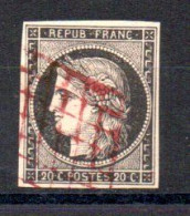 N° 3 - 20 CENTIMES NOIR  - Oblitéré GRILLE ROUGE - 1849-1850 Cérès