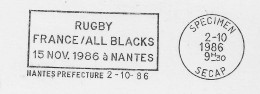 1986 Feuillet De Présentation De La Flamme Postale: "Rugby: France / All Blacks à Nantes" Specimen Secap - Rugby