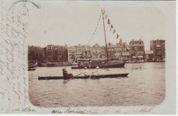 Postkaart Foto : Amsterdam : Roeien Op De Amstel, Achtergrond Tjalk 1902 - Amstelveen