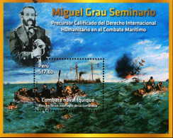 Peru - 2022 - Iquique Naval Battle - Miguel Grau Seminario, Marine Commander - Mint Souvenir Sheet - Perù