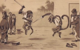 SINGES    LE DUEL     THEME ESCRISME               CARTE EN RELIEF - Monkeys