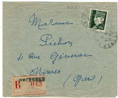 75 VINCENNES - Lettre Recommandée 3/4/1944 YT 523 PETAIN  Seul Sur Lettre       1101 - Cartas & Documentos