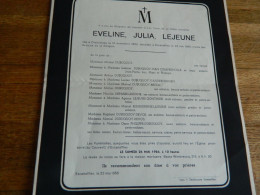 CHATELINEAU +ESCANAFFLES :FAIR PART DE DECE DE EVELINE JULIA LEJEUNE 1893-1956 - Décès