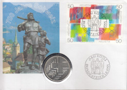 SCHWEIZ Numisbrief Mit Amtlicher 20 SFr Silbermünze, 1991, Stempel Rütli, Marke Mi.Nr.1438-1441, 700 Jahre Schweiz - Lettres & Documents