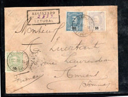 1908 , 10 , 50 , 100 R.  Registered Cover , Clear  " SETUBAL " To France, Very Good Condition #142 - Brieven En Documenten