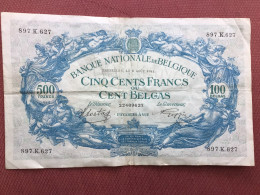 BELGIQUE Billet De 500 Francs 100 Belgas Du 05/08/1941 - 500 Franchi-100 Belgas