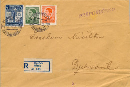 1940 YUGOSLAVIA ,  OREBIC - DUBROVNIK , SOBRE CERTIFICADO , YV. 358 , 359 , 384 - ROI PIERRE II , ENTENTE BALKANIQUE - Storia Postale