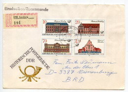 Germany East 1987 Registered Cover; Ilsenburg To Vienenburg; Historic Post Offices Block Of 4 Stamps - Brieven En Documenten