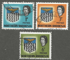 Northern Rhodesia. 1963 QEII. Arms. 1d, 3d, 6d Used. SG 76, 78, 80. M4113 - Nordrhodesien (...-1963)