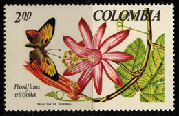 03D- KOLUMBIEN – 1967- MI#:1099- MNH- ORCHIDS (PASSIFLORA VITIFOLIA) – BUTTERFLY – FLOWERS - INSECTS - Colombie