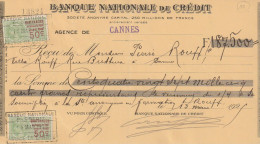 Reçu 1925 De Mr. ROUFF Rue Buttura Cannes - Banque Nationale De Crédit - 1900 – 1949