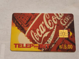 PERU-(PER-TE-14A)-COCA COLA BOTTLE-(93)(5 SOLES)(1191915)(tirage-50.000)-used+1card Prepiad,free - Perú