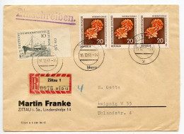 Germany, East 1961 Registered Cover; Zittau To Leipzig; 10pf. Fishing Trawler & 20pf. Dahlia Flowers Stamps - Lettres & Documents