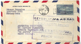 Cuba Airmail Letter 1931 To Dominican Republic FIRST FLIGHT Havana To Santo Domingo (great Cancels On Back) - Covers & Documents