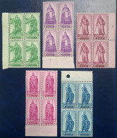 België, 1946, Nr 737/41, In Blokken Van 4 Met Bladboord, Postfris **, OBP 64€ - Nuevos