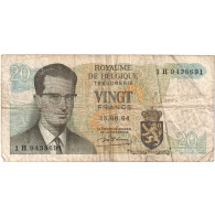 Belgique, 20 Francs, 1964-1966, 1964-06-15, KM:138, B+ - 20 Francos