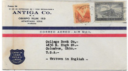 Cuba Habana Letter To USA Columbus With Good Airmail Stamp - Covers & Documents