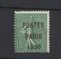 PREOBLITERE - Yvert 25 - Postes Paris 1920 - 5 C. Vert Semeuse Fond Ligné - 1893-1947